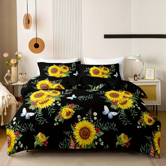 Create a luxurious bedroom sanctuary with Sunflower Dreams, a highly-stylized 3-piece duvet cover set. Featuring a rainbow cloud print, this set includes a duvet cover and two pillowcases for plush comfort without the need for a duvet core. Crafted from ultra-soft, 100% microfiber material, this set ensures a peaceful night's sleep and an elegant look.