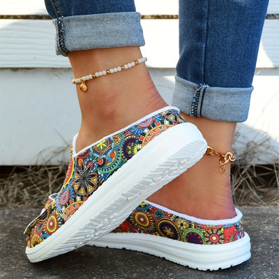 Comfortable Tribal Floral Pattern Canvas Shoes for Women -  Comfortable Low Top Walking Shoes