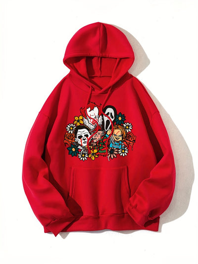 Fear-infused Style: Women's Horror Movie Print Hoodie - Embrace the Chills This Winter-Fall Season!