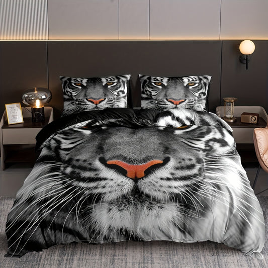 Lion Head Digital Print Duvet Cover Set: Soft and Comfortable Bedding for Your Bedroom or Guest RoomDreamscape Delight: 3-Piece Rainbow Cloud Print Duvet Cover Set for Ultimate Bedroom Comfort(1*Duvet Cover + 2*Pillowcase, Without Core)