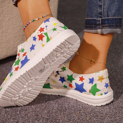 Stylish and Comfortable: Women's Colored Star-Printed Loafers - Casual Canvas Shoes for Fashionable Walking