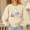 Feline Finesse: Cute Cat Print Sweatshirt - Trendy Long Sleeve Crew Neck for Women