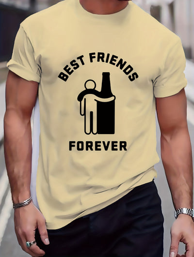 Best Friends Letter Print T-Shirt: Elevate Your Summer Casual Street Style with this Stretch Round Neck Tee Shirt