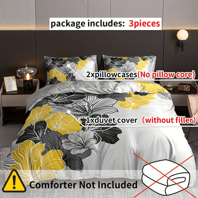 Floral Digital Print Bedding Set: Soft and Comfortable Duvet Cover for Bedroom or Guest Room - 3-Piece Set Including 1 Duvet Cover and 2 Pillowcases (Without Core)