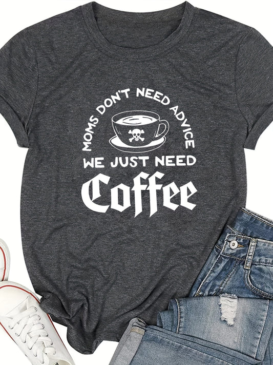 Coffee and Letter Print Crew Neck T-Shirt: A Casual and Cool Staple for Spring/Summer Wardrobe - Women's Fashion