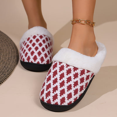 Geometric Bliss: Casual Slip-On Plush Lined Shoes – Comfortable Indoor Home Slippers