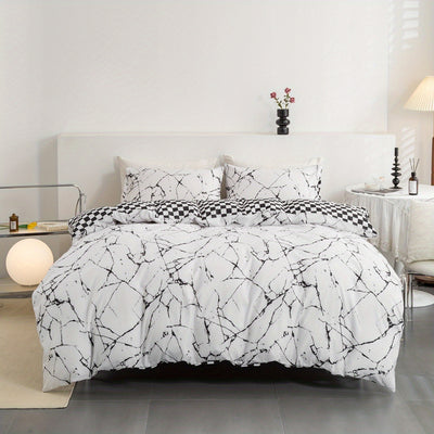 Stunning Stone Pattern Checkered Printed Duvet Cover Set: Complete Your Bedroom with Style and ComfortDreamscape Delight: 3-Piece Rainbow Cloud Print Duvet Cover Set for Ultimate Bedroom Comfort(1*Duvet Cover + 2*Pillowcase, Without Core)