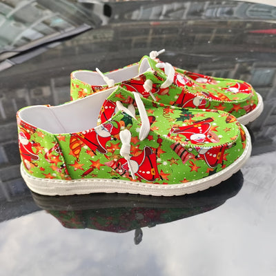 Women's Cartoon Print Casual Loafers: Slip Into Festive Fun with Lightweight Flat Canvas Shoes for Christmas!