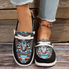 Stylish Cow Head and Leopard Pattern Women's Canvas Shoes - Comfortable Low Top Loafers for Casual Wear