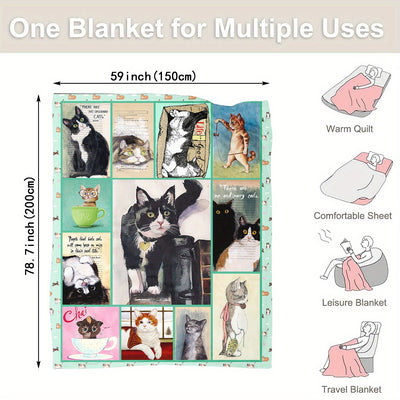 Stay Cozy with the Cute Cat Blanket: Super Soft and Warm Flannel Blanket for All Seasons - Ideal for Bed, Chair, Car, Sofa, Bedroom, or Office!
