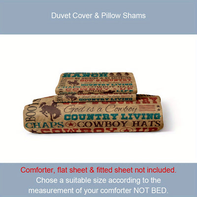 Rustic Western Cowboy Knight Printed Duvet Cover Set: Comfortable Bedding for Your Bedroom or Guest Room(1*Duvet Cover + 2*Pillowcases, Without Core)