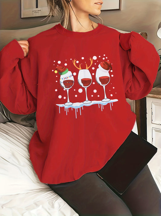 This Wine Wonderland Sweatshirt is essential for your holiday wardrobe. Made from cozy fabric, it features a stylish wine glasses print perfect for a festive occasion. With plus size options for all, you’ll be sure to stay comfy and stylish this holiday season.