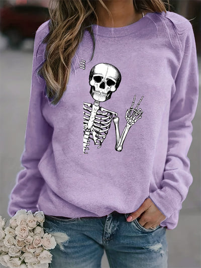 Stylishly Spooky: Halloween Skull Fun Print Sweatshirt - The Perfect Addition to Your Fall Wardrobe!