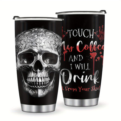 Spooky Delights: Halloween Skull Pumpkin Coffee Tumbler - Cold Insulated Coffee Cups for All-Season Sipping - 20oz Stainless Steel Travel Mug with Lid - Ideal Gifts for Skull Lovers and Friends