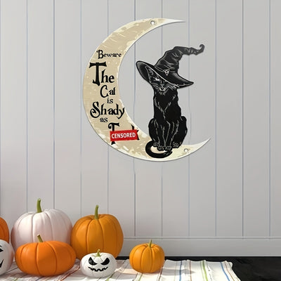 Metal Art Moon Cat Halloween Wall Decor: Modern, Playful Accent for Kids' Rooms, Kindergartens, and Halloween Parties