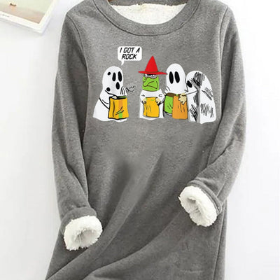 Halloween Ghost Pattern Pullover Sweatshirt: Spooky Style for Women's Casual Wear