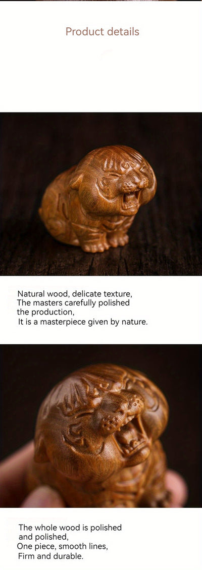 Retro Oriental Zodiac Tiger: Exquisite Green Sandalwood Carving for Home Decor