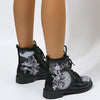 Glamorous and Edgy: Women's Gothic Style Ankle Combat Boots with Round Toe, Lace-Up Design, Block Heel, and Anti-Skid Sole - The Perfect Motorcycle Shoes