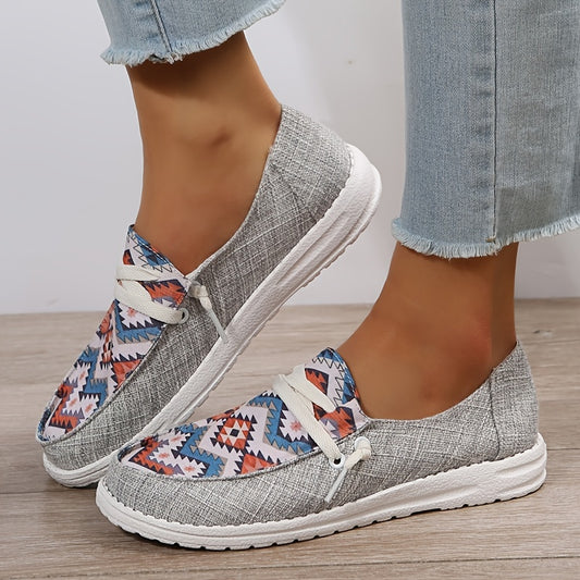 These Color Geometric Style Women's Canvas Flat Loafers are the perfect combination of style and comfort for everyday use. They are lightweight and breathable, making them an ideal choice for walking and casual wear. Featuring a colorful geometric pattern, these shoes will add a touch of style to any outfit.