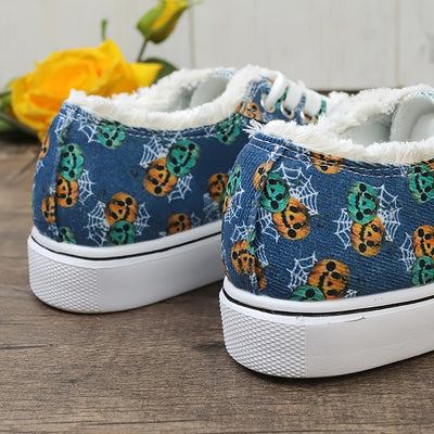 Women's Ghostly Halloween Sneakers: Spooktacular Low-Top Canvas Shoes for a Boo-tiful Casual Look