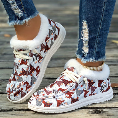 Winter Wonderland: Women's Christmas Dwarfs Print Snow Boots - Festive Style with Plush Comfort for Winter Adventures