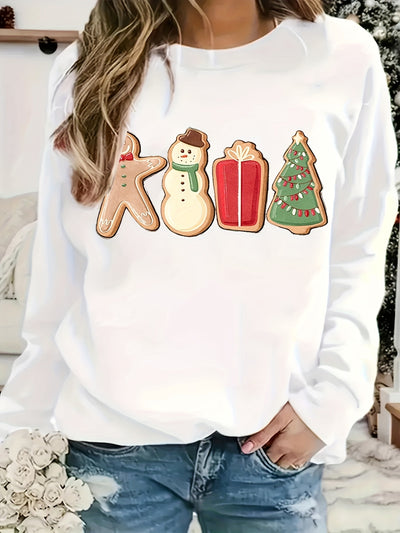 Cozy Christmas Comfort: Women's Plus Size Snowman Gift Print Sweatshirt for a Festive Look