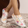 Colors Bubble Pattern Canvas Flat Shoes for Women - Comfortable Low Top Walking Shoes with Lace-Up Closure
