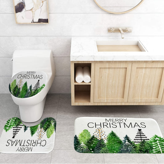 Festive Green Christmas Tree Shower Curtain Set: Transform Your Bath into a Winter Wonderland!