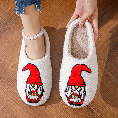 Cozy Cartoon Print Fuzzy Slippers: Slip-On Soft Sole Non-Slip Christmas Shoes for Winter Plush Comfort