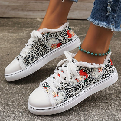 Leopard Cartoon Santa Claus: Festive Lightweight Canvas Shoes for Women