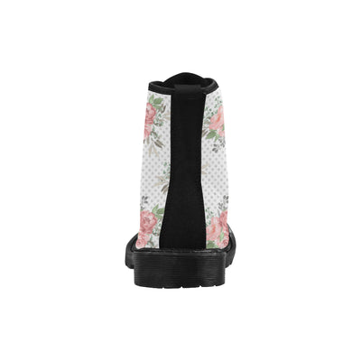 Pink Green Flowers Boots, Rose Martin Boots for Women