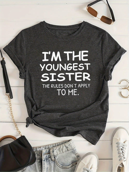 This stylish print t-shirt is a must-have addition to any women's casual wardrobe. Its fashionable design adds a touch of personality to any outfit, making it perfect for spring and summer. The Youngest Sister brand ensures high quality and style
