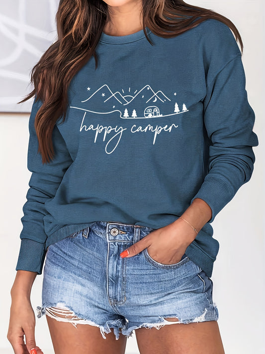 This long sleeve sweatshirt features a unique mountain reflection design and printed letter detailing. Made for comfort and style, this casual sweatshirt is perfect for women on-the-go. Stay warm and chic with this must-have addition to your wardrobe.