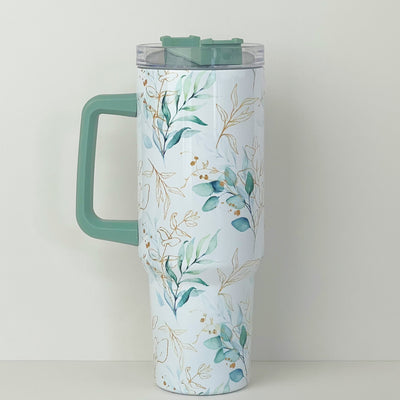 40oz Floral Pattern Tumbler With Lid And Straw, Stainless Steel Thermal Water Bottle With Handle, The Perfect Gift for Any Occasion