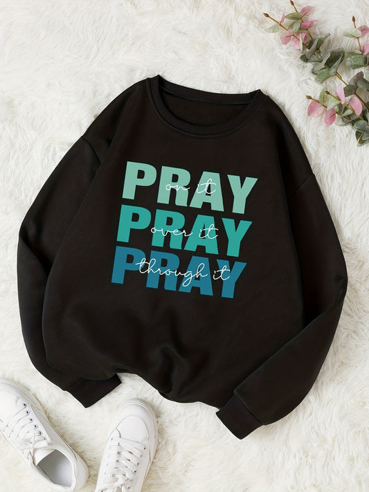 Color Pray Letter Print Thermal Sweatshirt: Stylish and Comfy Women's Casual for Spring and Fall