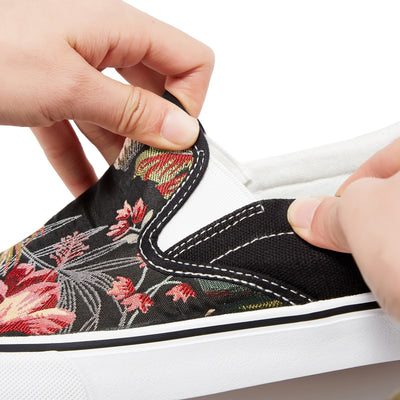 Comfortable Women's Floral Pattern Canvas Slip-On Shoes with Round Toe - Lightweight Low Top Sneakers