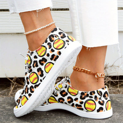 Leopard & Baseball Series Pattern Women's Canvas Shoes - Comfortable Lace-Up Slip-On Canvas Shoes for Casual Wear