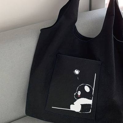 Stay Stylish and Sustainable with Our Panda Print Canvas Tote Bag - The Perfect Women's Leisure Shoulder Bag and Reusable Shopping Companion