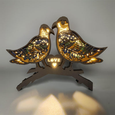 Enchanting Turtledove 3D Wooden Carving: A Delightful Home Decoration and Artistic Night Light