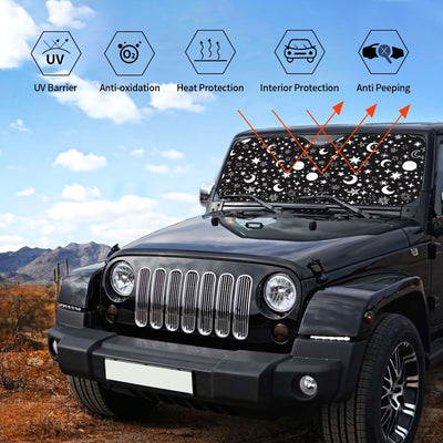 Star and Moon Car Windshield Sunshade: Protect Your Vehicle from UV Rays and Keep it Cool with this Foldable Sun Shield Visor Cover for Cars, Trucks, and SUVs