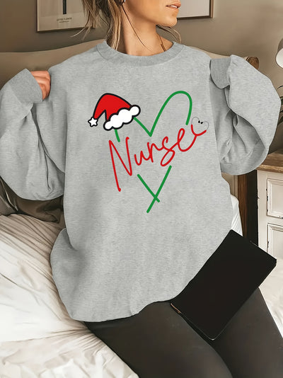 Cozy Plus Size Christmas Sweater: Festive Hat, Heart Art, and Letter Print - Perfect for Fall and Winter