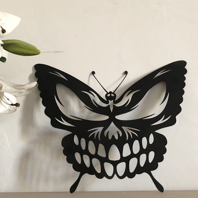 Halloween Metal Art Skull Butterfly Wall Decoration: Unique Craft Ornament for Living Room, Nursery, Office, and More!