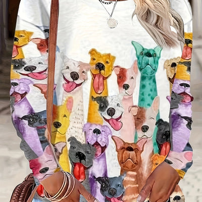 Adorable Plus-size Dog Print Sweatshirt: Stylish and Comfortable Casual Wear for Women