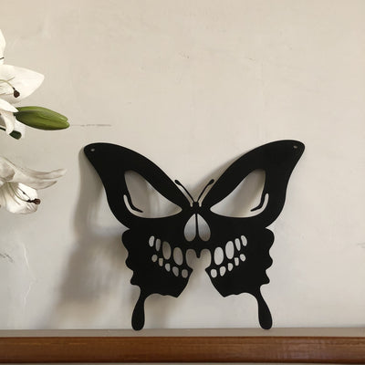 Halloween Metal Art Skull Butterfly Wall Decoration: Unique Craft Ornament for Living Room, Nursery, Office, and More!