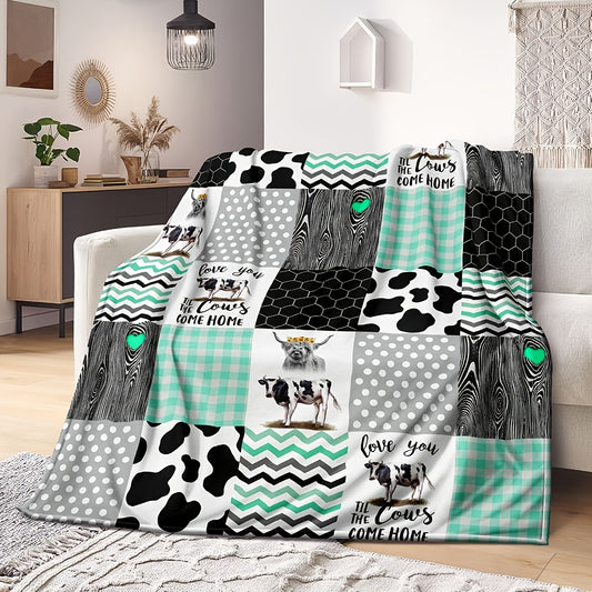 This Funny Cow Blanket features a whimsical cartoon cow in bright green and white plaid. Perfect for cow lovers and cozy nights, this blanket is made of soft, comfortable fabric that will keep you warm and toasty.
