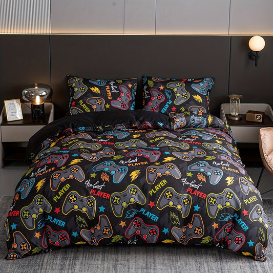Upgrade your bedroom with the Game Console Duvet Cover Set. This 3-piece set includes a duvet cover and 2 pillowcases to bring all-in-one comfort and style to your bed. The cloud print offers a unique look, and the 100% polyester blend ensures durability and breathability. Enhance your bedroom with ultimate comfort.