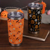 20oz Stainless Steel Halloween Pumpkin Pattern Tumbler with Lid and Straw - Double Walled Insulated Water Bottle for Cold Drinks, Perfect for Summer and Winter Travel