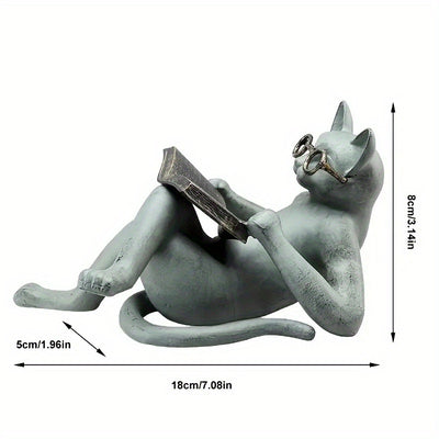 Whimsical Cat Reading Statue: Adorn Your Garden with this Charming Resin Ornament, Perfect for Patio, Yard, and Home Office Decor!