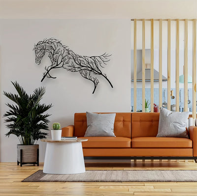 Rustic Elegance: Iron Horse Branch Wall Decoration - Metal Horse Silhouette Craft for Living Room, Bedroom, Study, or Outdoor Spaces