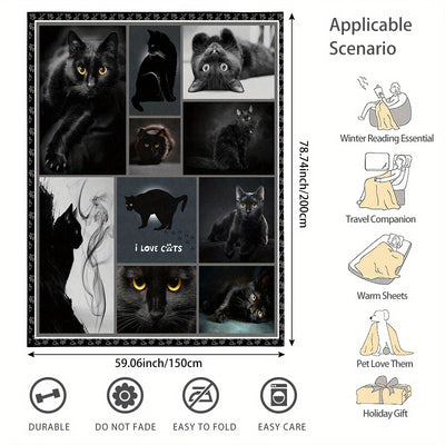 Show your love for cats with this Black Cat Blanket. It's crafted from ultra-soft microfiber, making it incredibly comfortable for cuddling or lounging. This blanket is perfect for cat-lovers, making it an ideal gift for any occasion.